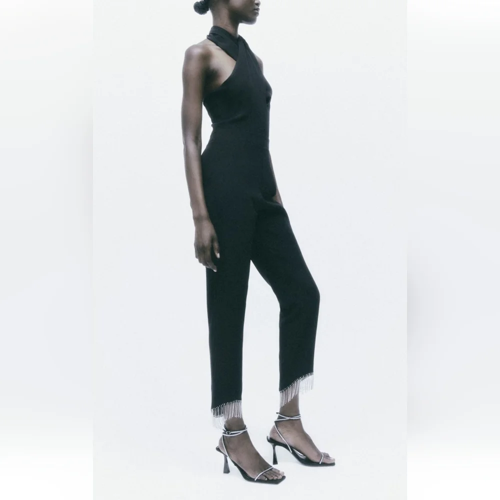 Zara fringe long jumpsuit black Size S